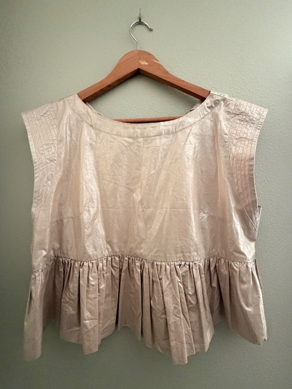 Metallic Champagne Sleeveless Peplum Top